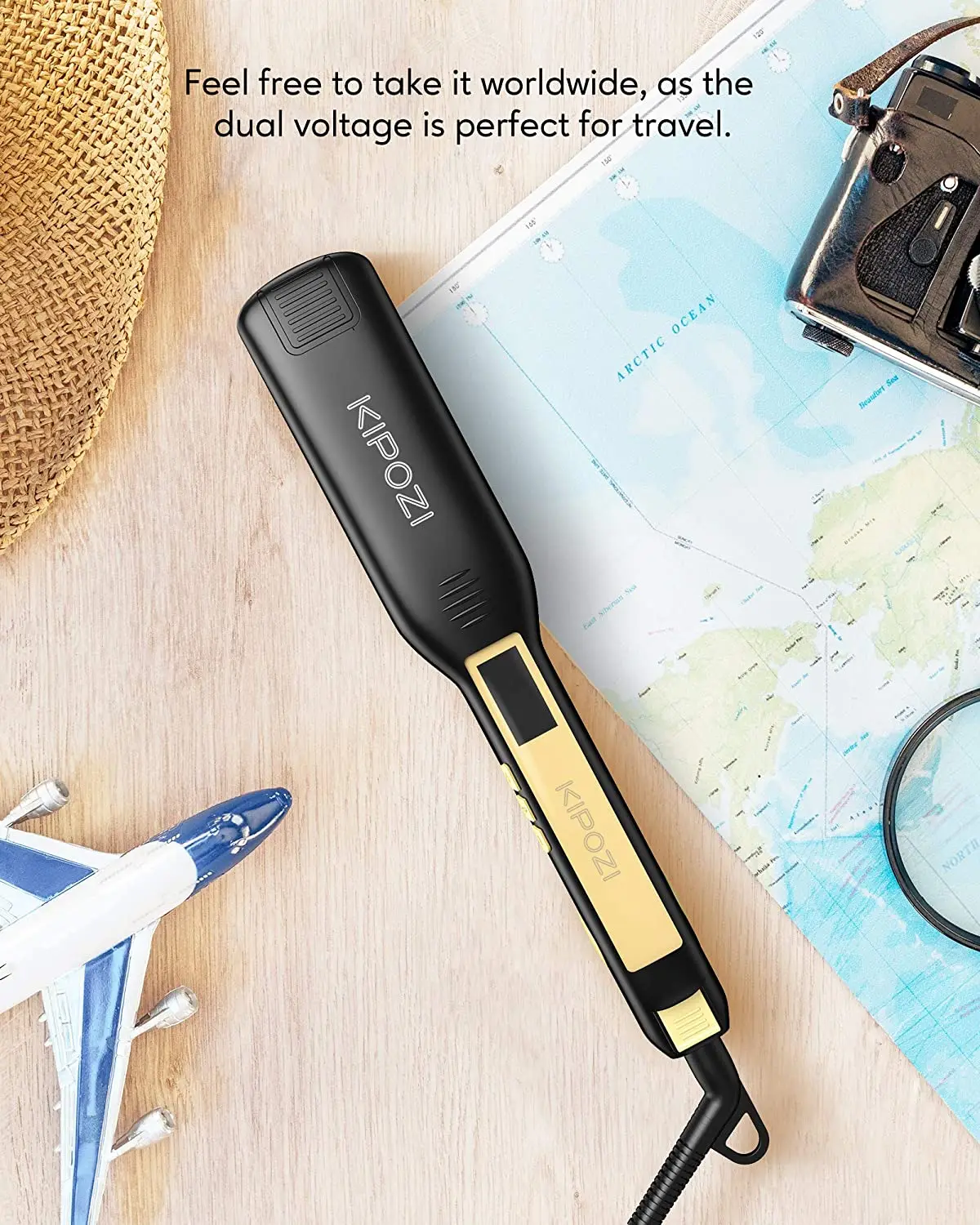 KIPOZI Professional Titanium Flat Iron Hair Straightener with Digital LCD Display Dual Voltage Instant Heating Curling Iron KIPOZI Professional Titanium Flat Iron Hair Straightener with Digital LCD Display Dual Voltage Instant Heating Curling Iron