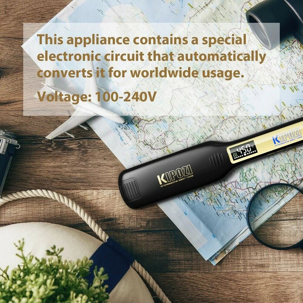 KIPOZI Professional Titanium Flat Iron Hair Straightener with Digital LCD Display Dual Voltage Instant Heating Curling Iron KIPOZI Professional Titanium Flat Iron Hair Straightener with Digital LCD Display Dual Voltage Instant Heating Curling Iron