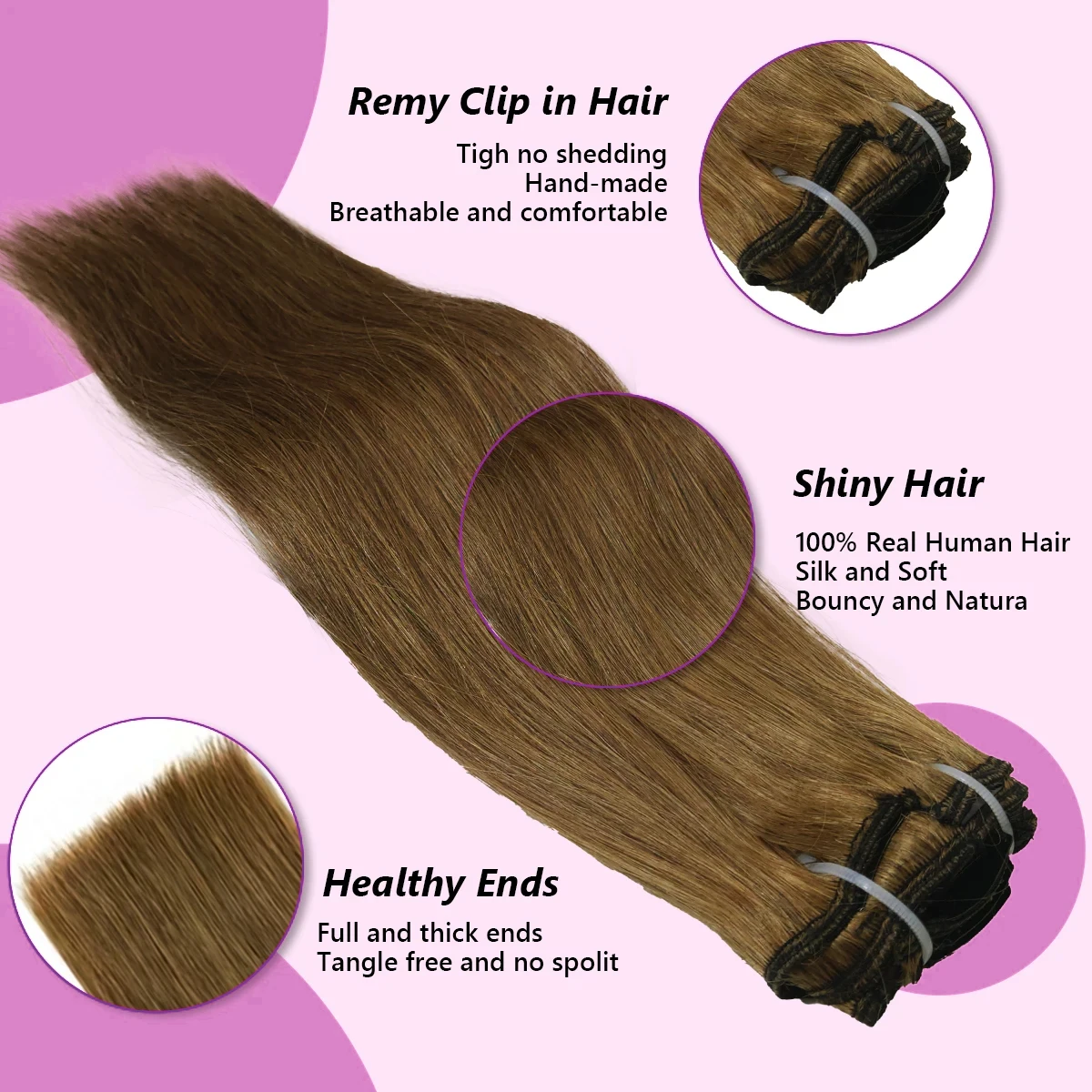 Light Brown Hair Extensions Clip In Human Hair 120G 8Pcs Clip In Human Hair Extensions Straight #6 Chestnut Brown Hair Extension