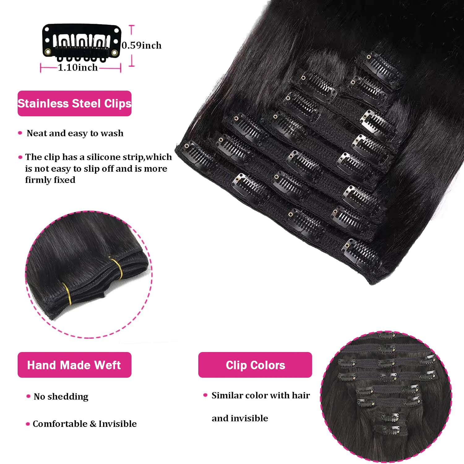 Clip Ins Straight Seamless Brazilian Human Hair Extensions Natural Color Invisible Clip In Hair Extension 16-26 Inches For Women Clip Ins Straight Seamless Brazilian Human Hair Extensions Natural Color Invisible Clip In Hair Extension 16-26 Inches For Women