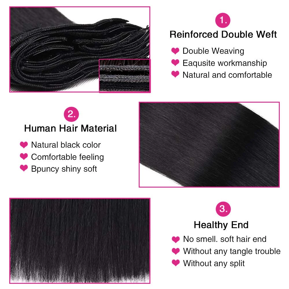 Clip Ins Straight Seamless Brazilian Human Hair Extensions Natural Color Invisible Clip In Hair Extension 16-26 Inches For Women