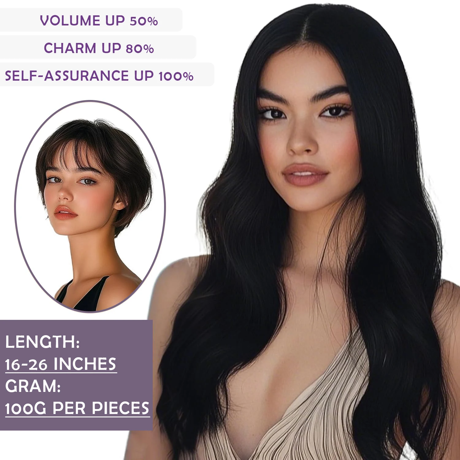 Wire Hair Extensions Straight Real Human Hair Natural Black Wire Human Hair Extensions 16-26 Inches Fish Line Clip In Extension