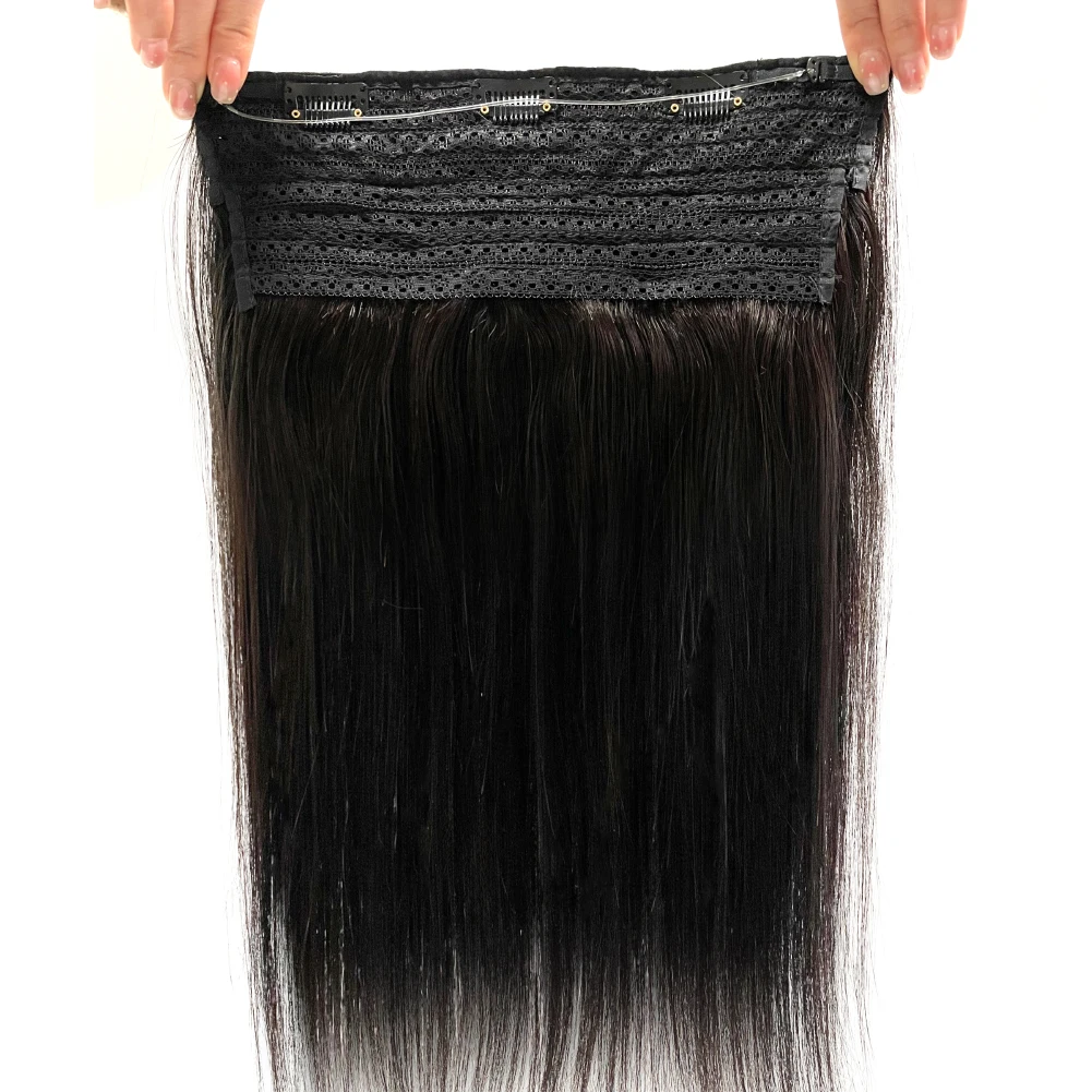 Wire Hair Extensions Straight Real Human Hair Natural Black Wire Human Hair Extensions 16-26 Inches Fish Line Clip In Extension