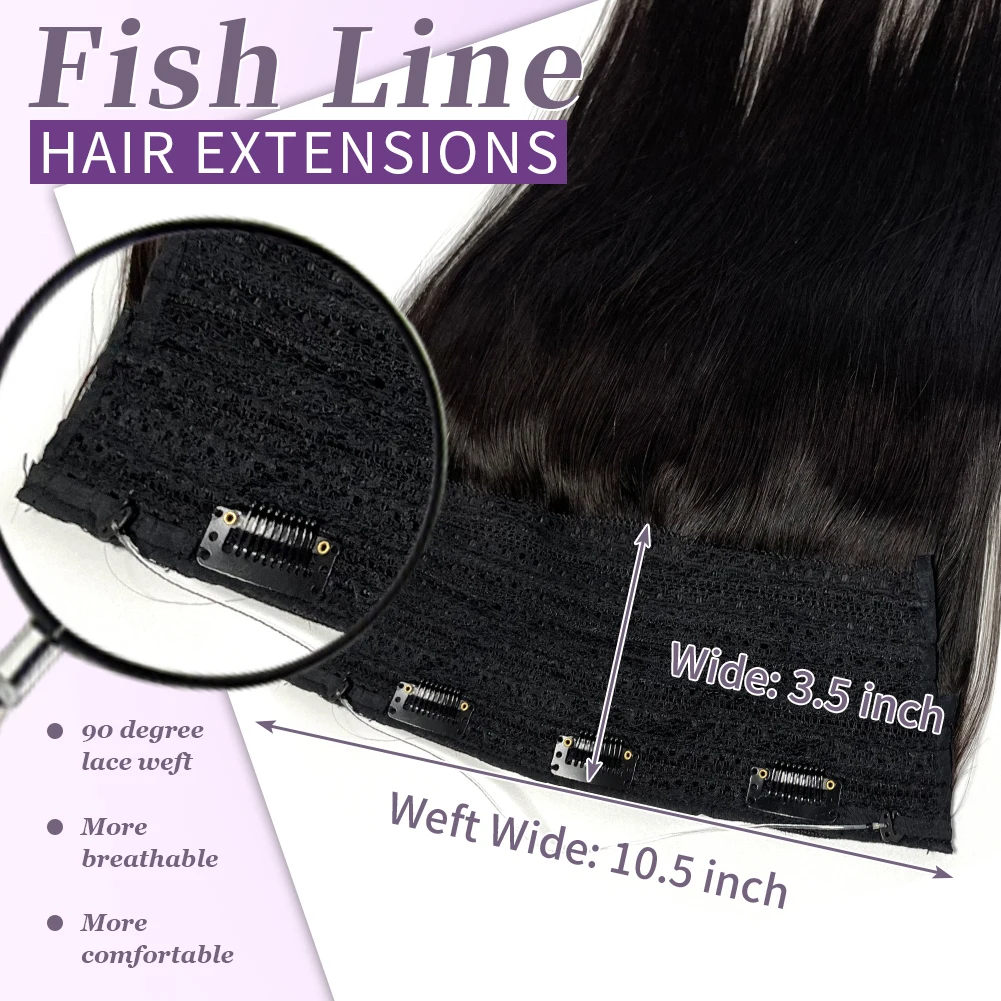 Wire Hair Extensions Straight Real Human Hair Natural Black Wire Human Hair Extensions 16-26 Inches Fish Line Clip In Extension