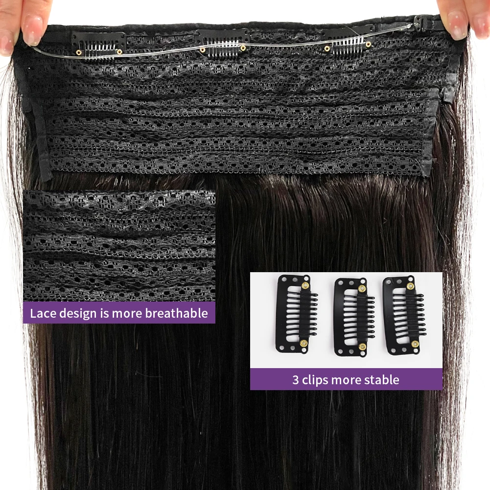 Wire Hair Extensions Straight Real Human Hair Natural Black Wire Human Hair Extensions 16-26 Inches Fish Line Clip In Extension