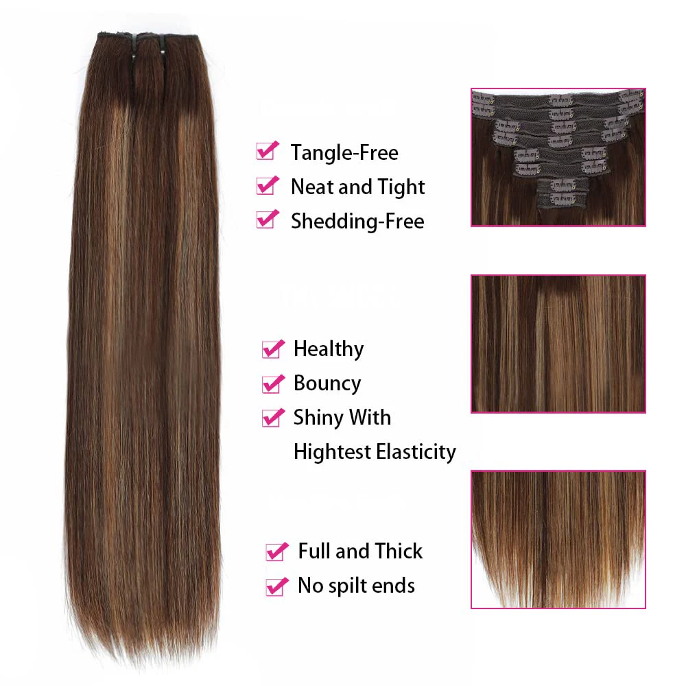 8Pcs Clip Ins 4/27 Highlight Color Straight Clip In Human Hair Extensions Brazilian Human Hair Clip In Hair Extensions 120G/Pack