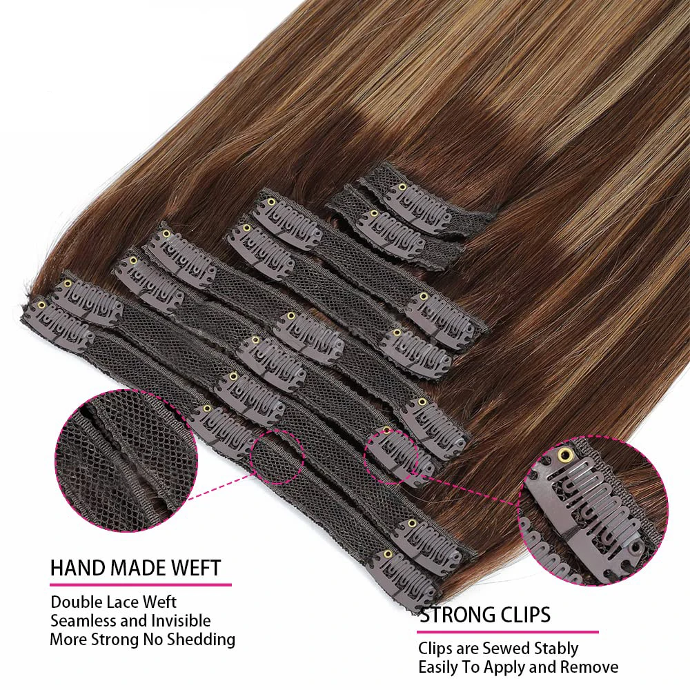 8Pcs Clip Ins 4/27 Highlight Color Straight Clip In Human Hair Extensions Brazilian Human Hair Clip In Hair Extensions 120G/Pack