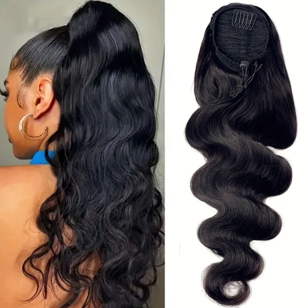 Body Wave Drawstring Ponytail Human Hair Extensions 100% Real Human Hair Brazilian Remy Clip In For Women Ponytail Natural Color Body Wave Drawstring Ponytail Human Hair Extensions 100% Real Human Hair Brazilian Remy Clip In For Women Ponytail Natural Color