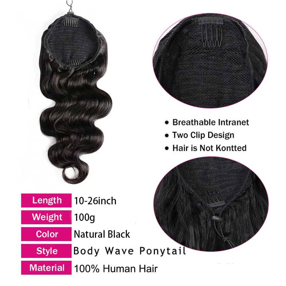 Body Wave Drawstring Ponytail Human Hair Extensions 100% Real Human Hair Brazilian Remy Clip In For Women Ponytail Natural Color Body Wave Drawstring Ponytail Human Hair Extensions 100% Real Human Hair Brazilian Remy Clip In For Women Ponytail Natural Color