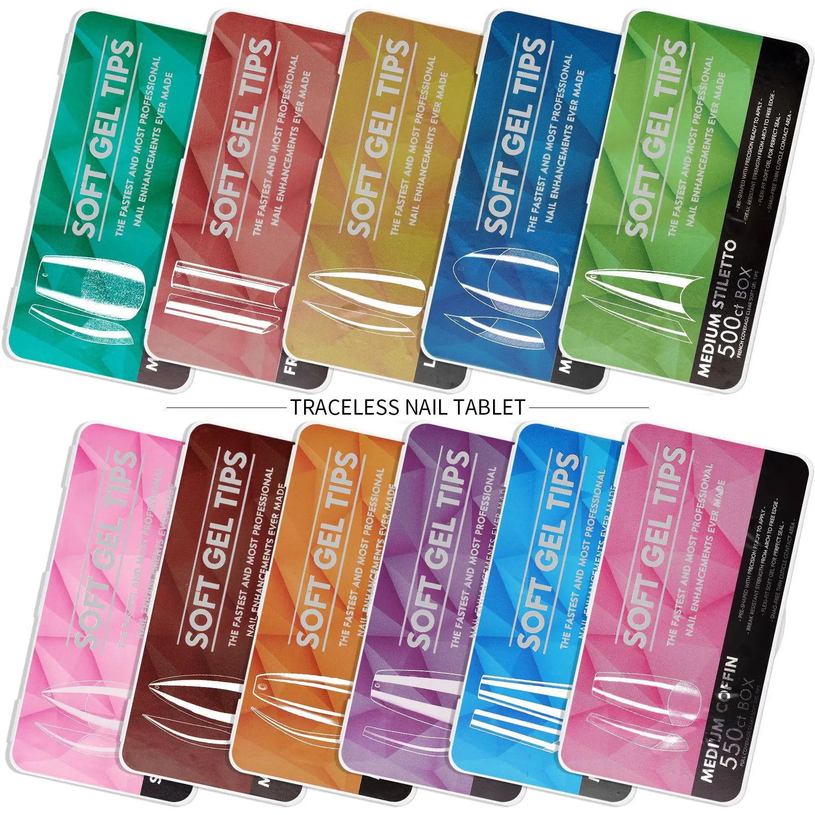 550pcs Coffin Almond Soft Gel Nail Tips False Half Cover Press On Acrylic Nails 11Sizes Fake Nails DIY Manicure Extension Tools