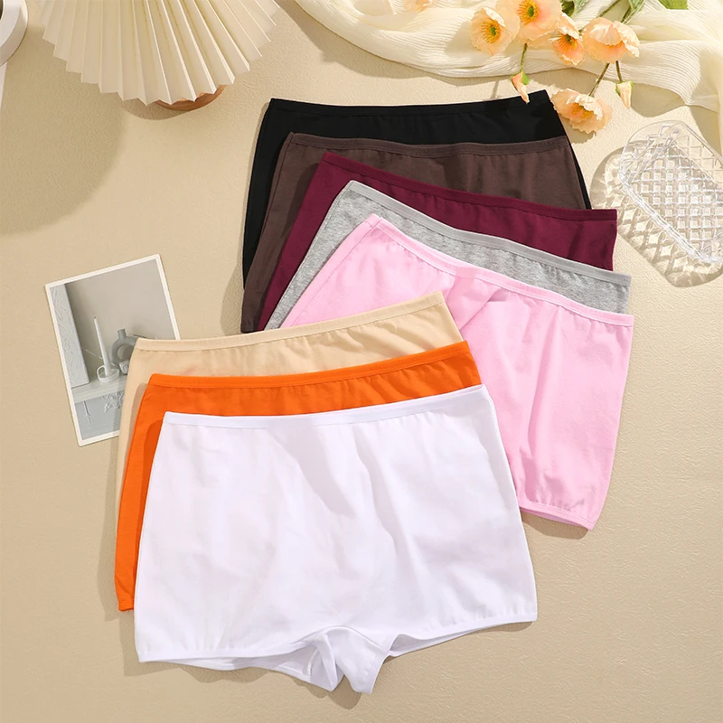 4PCS/Set Women Cotton Panties Sexy Low Rise Boyshorts Seamless Sports Boxers Female Comfortable Underwear Solid Color Lingerie
