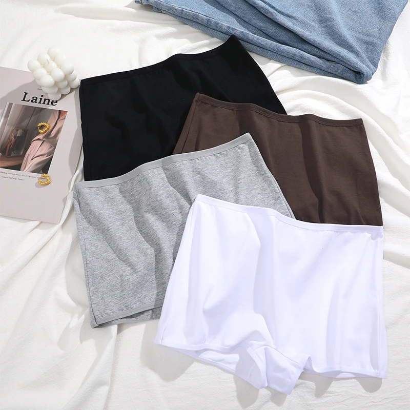 4PCS/Set Women Cotton Panties Sexy Low Rise Boyshorts Seamless Sports Boxers Female Comfortable Underwear Solid Color Lingerie