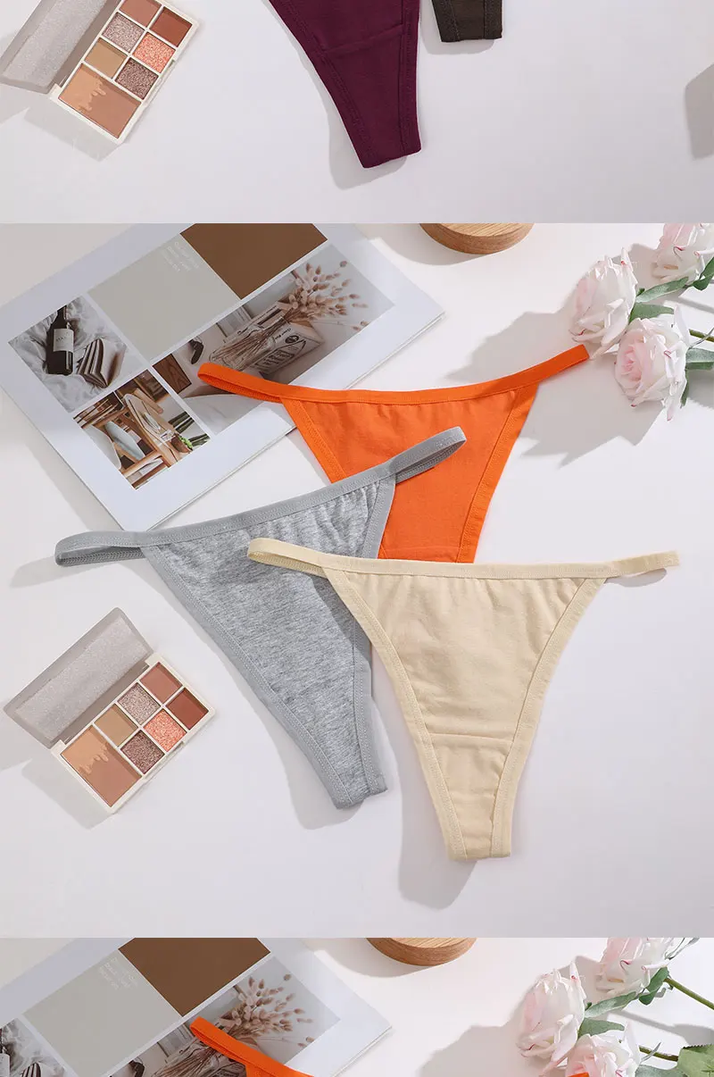 8PCS Cotton Panties Sexy G-String Women Panties Straps Underwear Female Lingerie Thong For Woman 8 Solid Color Intimate Pantys