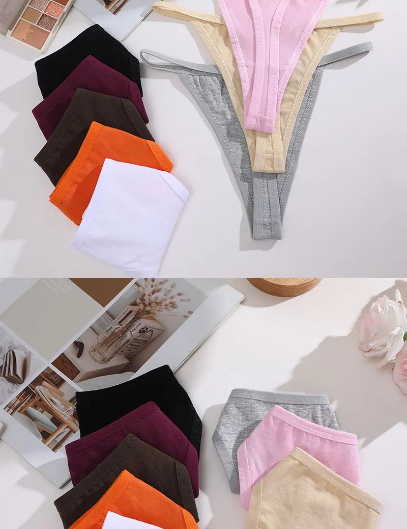 8PCS Cotton Panties Sexy G-String Women Panties Straps Underwear Female Lingerie Thong For Woman 8 Solid Color Intimate Pantys