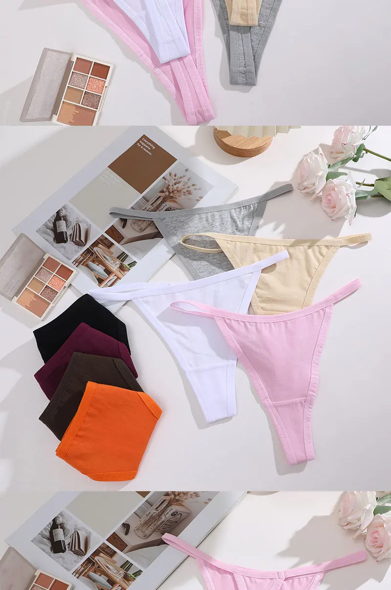 8PCS Cotton Panties Sexy G-String Women Panties Straps Underwear Female Lingerie Thong For Woman 8 Solid Color Intimate Pantys