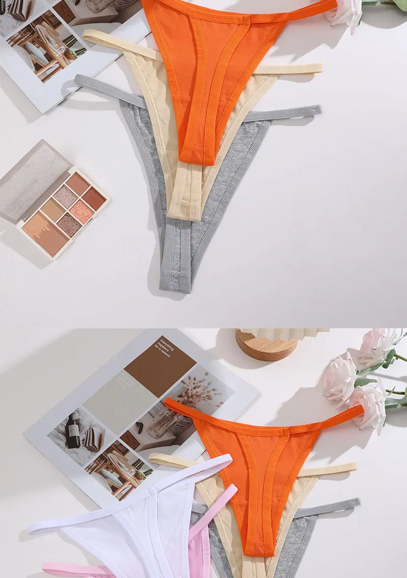 8PCS Cotton Panties Sexy G-String Women Panties Straps Underwear Female Lingerie Thong For Woman 8 Solid Color Intimate Pantys
