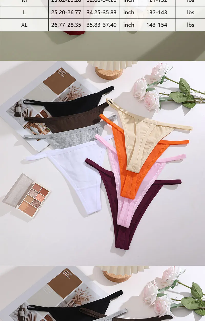 8PCS Cotton Panties Sexy G-String Women Panties Straps Underwear Female Lingerie Thong For Woman 8 Solid Color Intimate Pantys