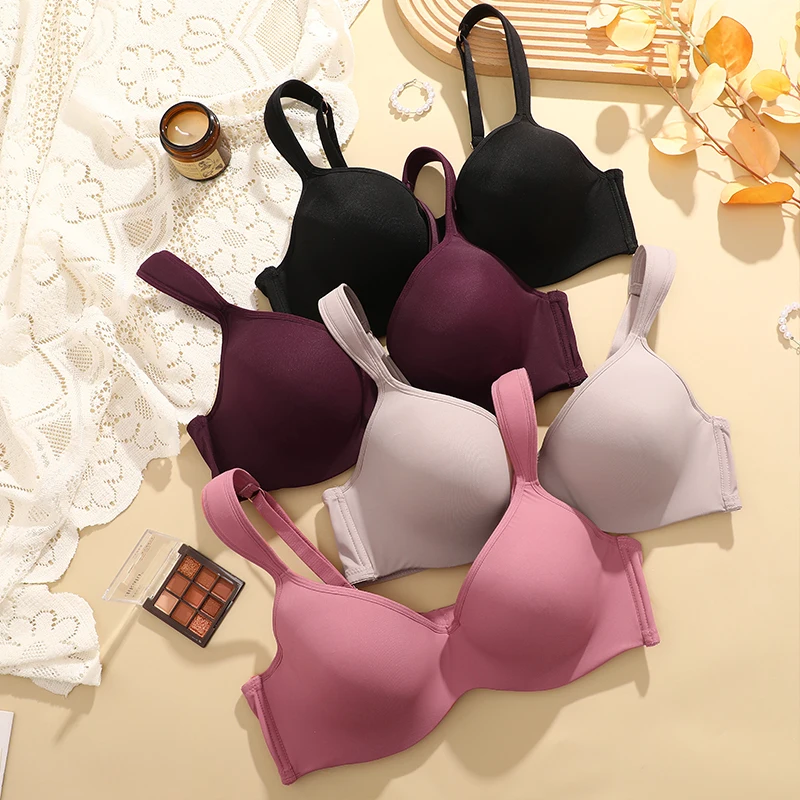 4Pcs/Set Sexy Women Plus Size Underwire Full Coverage Unlined Seamless Bra Wide Straps Wireless Bras for Women Push Up Brassiere