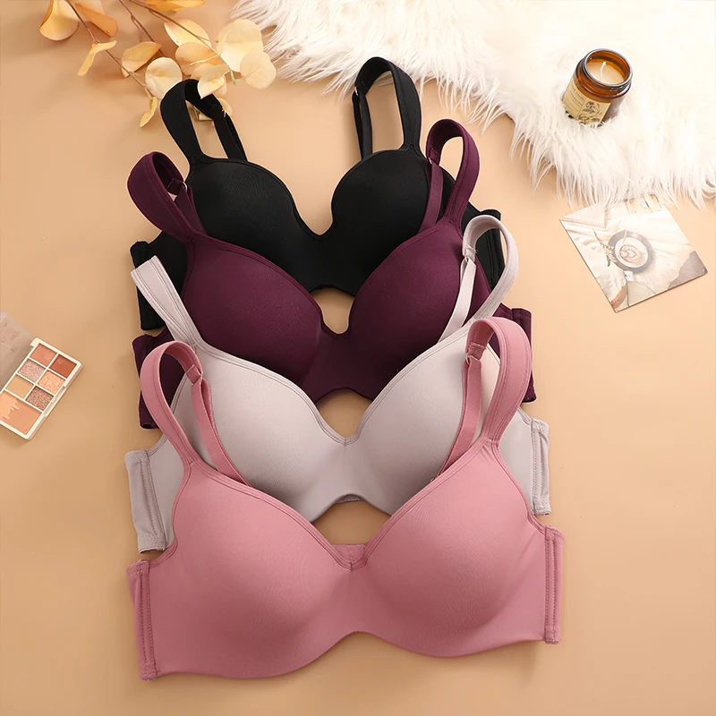 4Pcs/Set Sexy Women Plus Size Underwire Full Coverage Unlined Seamless Bra Wide Straps Wireless Bras for Women Push Up Brassiere