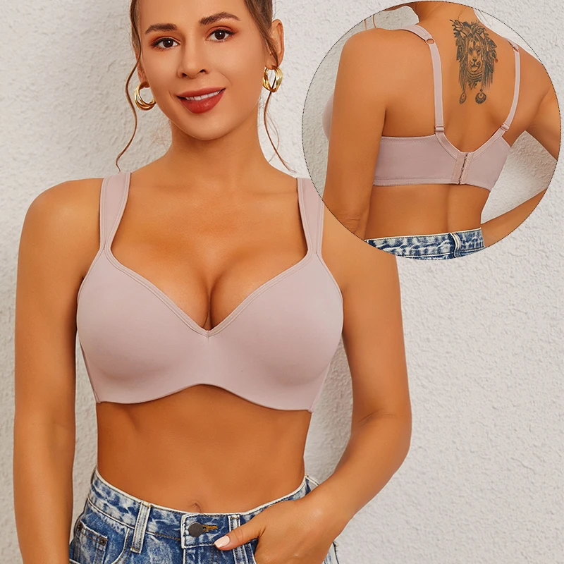 4Pcs/Set Sexy Women Plus Size Underwire Full Coverage Unlined Seamless Bra Wide Straps Wireless Bras for Women Push Up Brassiere