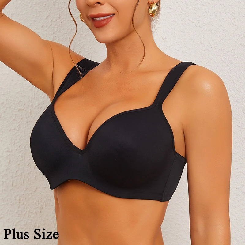 4Pcs/Set Sexy Women Plus Size Underwire Full Coverage Unlined Seamless Bra Wide Straps Wireless Bras for Women Push Up Brassiere