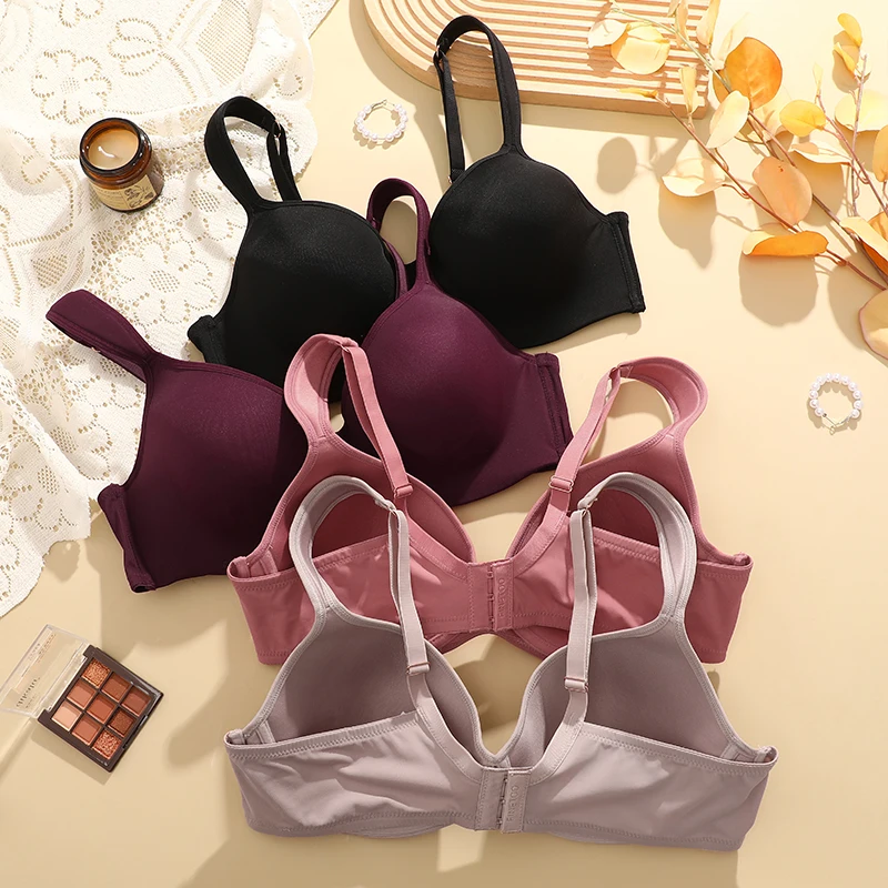 4Pcs/Set Sexy Women Plus Size Underwire Full Coverage Unlined Seamless Bra Wide Straps Wireless Bras for Women Push Up Brassiere