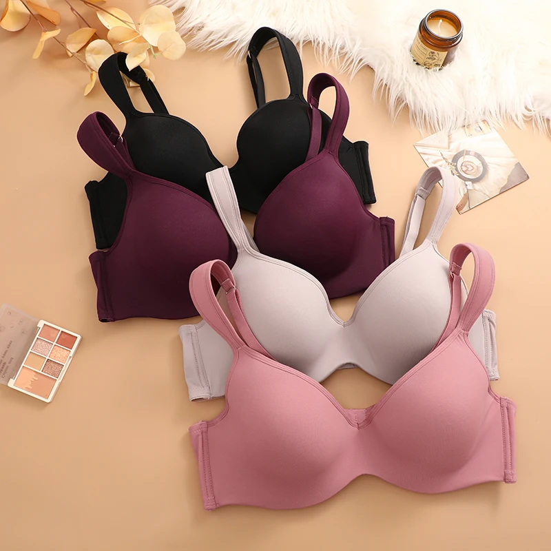 4Pcs/Set Sexy Women Plus Size Underwire Full Coverage Unlined Seamless Bra Wide Straps Wireless Bras for Women Push Up Brassiere