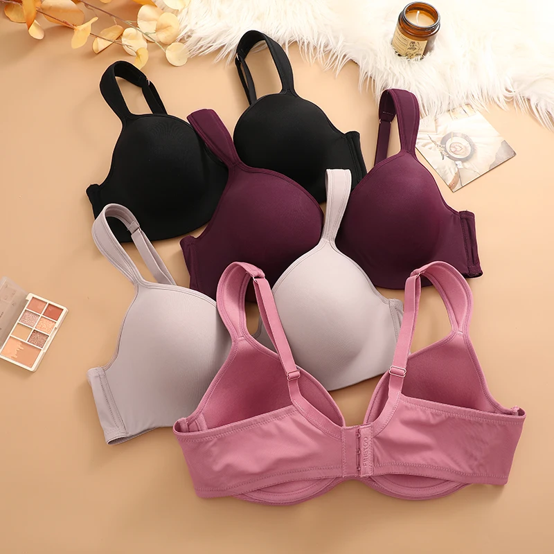 4Pcs/Set Sexy Women Plus Size Underwire Full Coverage Unlined Seamless Bra Wide Straps Wireless Bras for Women Push Up Brassiere