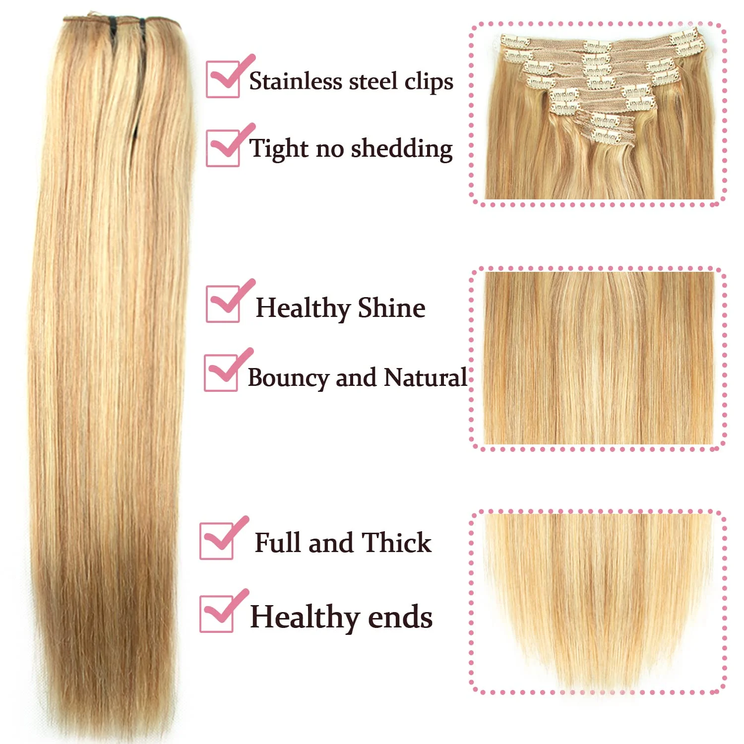 8Pcs Clip In Hair Extensions 100% Human Hair P8/613 Color Brown Highlight Blonde For Women Daily Use Real Hair Natural Black 4# 8Pcs Clip In Hair Extensions 100% Human Hair P8/613 Color Brown Highlight Blonde For Women Daily Use Real Hair Natural Black 4#