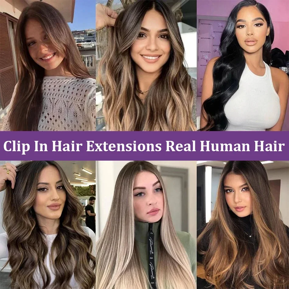8Pcs Clip In Hair Extensions 100% Human Hair P8/613 Color Brown Highlight Blonde For Women Daily Use Real Hair Natural Black 4# 8Pcs Clip In Hair Extensions 100% Human Hair P8/613 Color Brown Highlight Blonde For Women Daily Use Real Hair Natural Black 4#