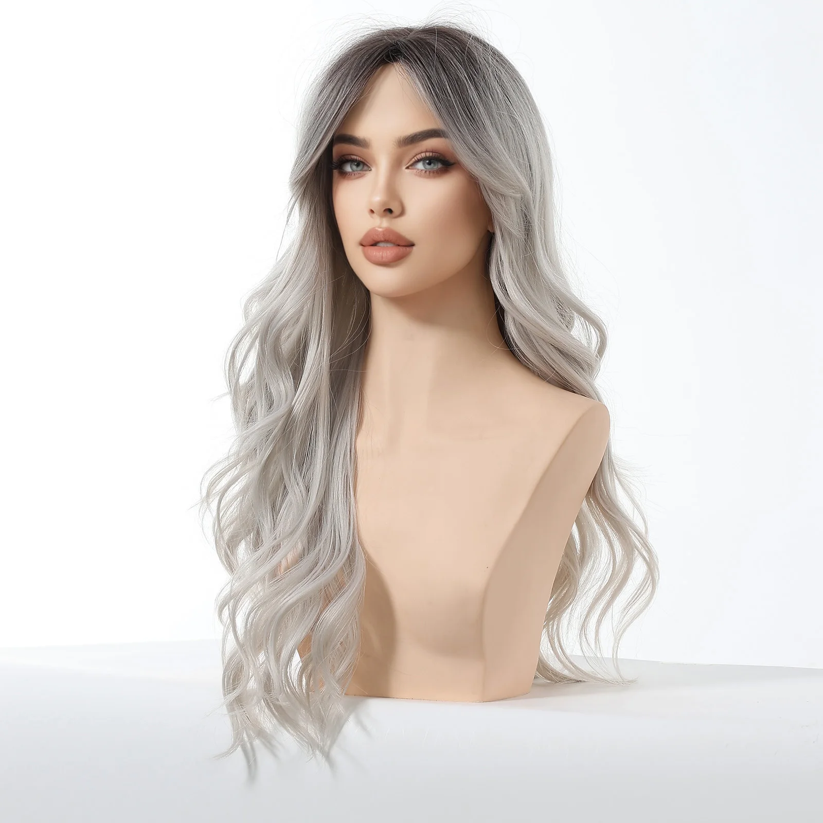 Allbell Magique Ombre Grey Synthetic Wigs With Side Bangs For Women Party Cosplay Natural Wavy Fake Hair Heat Resistant Fiber Allbell Magique Ombre Grey Synthetic Wigs With Side Bangs For Women Party Cosplay Natural Wavy Fake Hair Heat Resistant Fiber