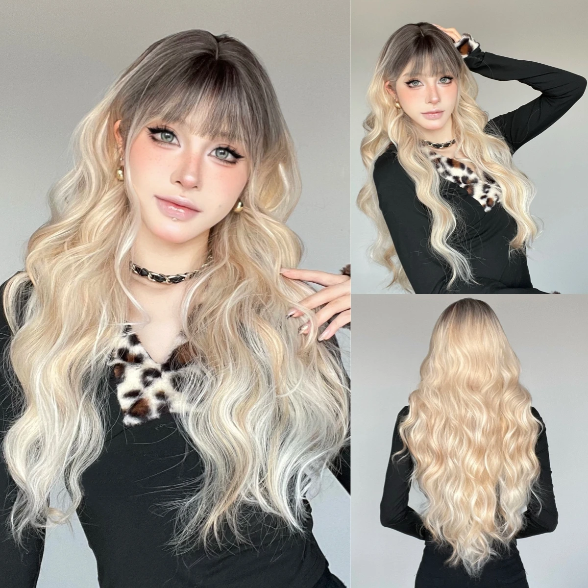 Allbell Magique Ombre Grey Synthetic Wigs With Side Bangs For Women Party Cosplay Natural Wavy Fake Hair Heat Resistant Fiber Allbell Magique Ombre Grey Synthetic Wigs With Side Bangs For Women Party Cosplay Natural Wavy Fake Hair Heat Resistant Fiber