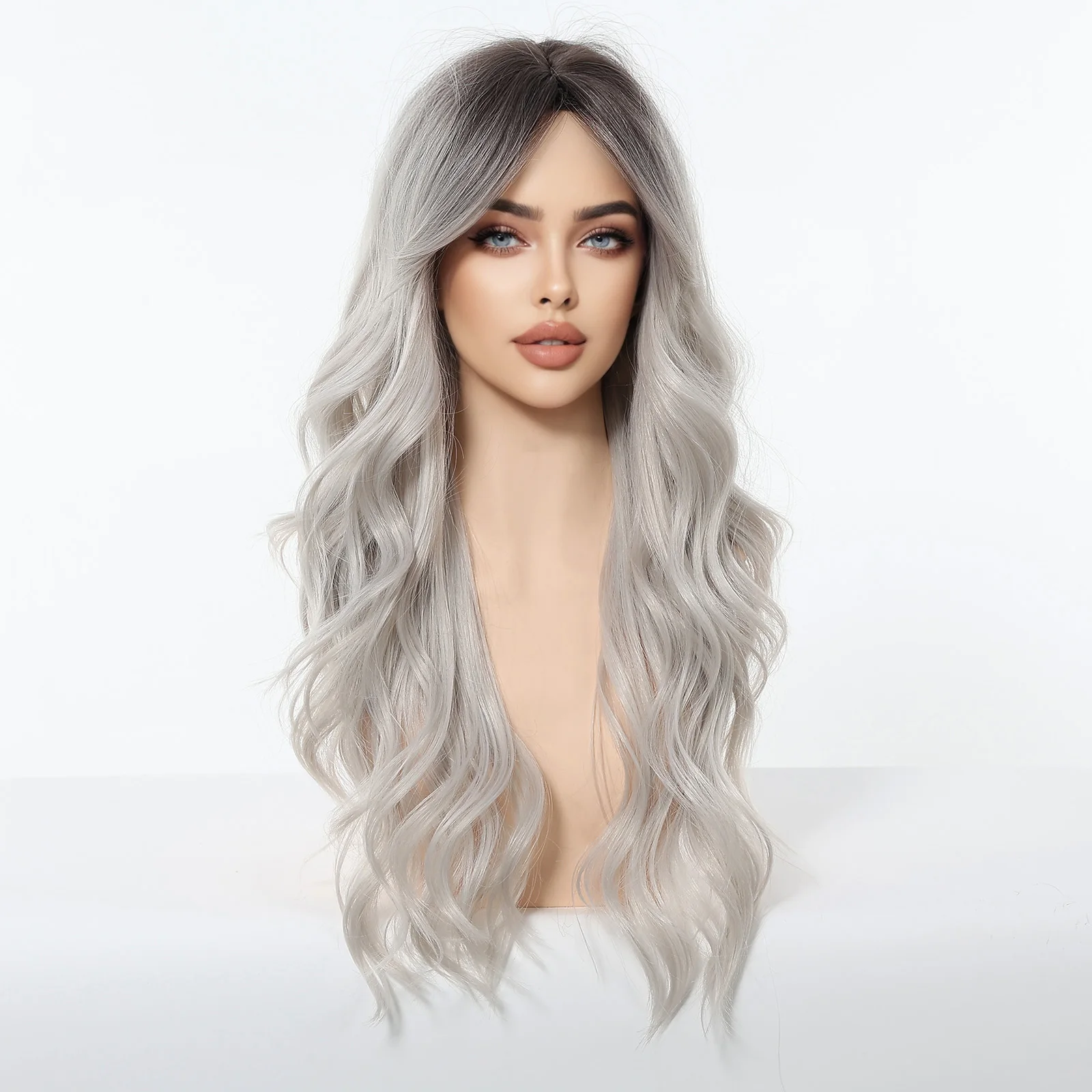 Allbell Magique Ombre Grey Synthetic Wigs With Side Bangs For Women Party Cosplay Natural Wavy Fake Hair Heat Resistant Fiber Allbell Magique Ombre Grey Synthetic Wigs With Side Bangs For Women Party Cosplay Natural Wavy Fake Hair Heat Resistant Fiber