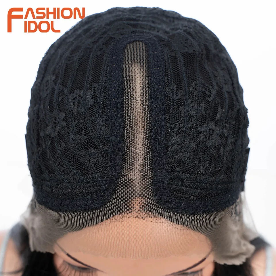 FASHION IDOL 26 Inch Long Straight Lace Front Wig With Bangs Synthetic Hair Ombre Black Blonde Highlight Cosplay Wigs For Women