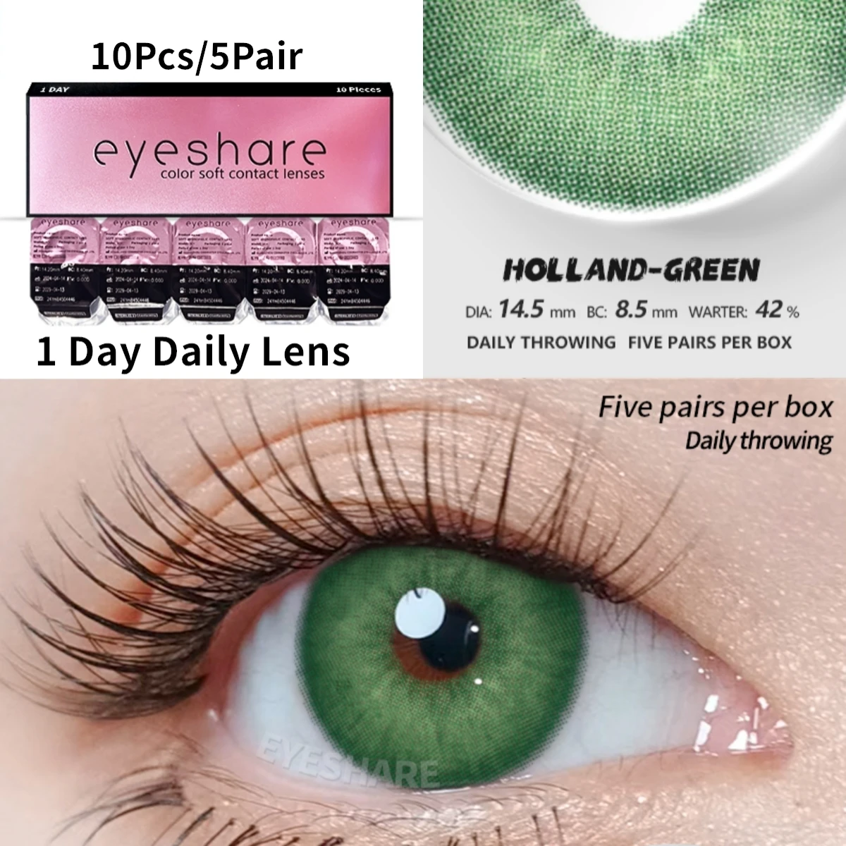 EYESHARE 10Pcs=5Pair Color Contact Lenses for 1 Day Daily Lens Blue Contacts Daily Disposable High Wearing Comfort Brown Lenses