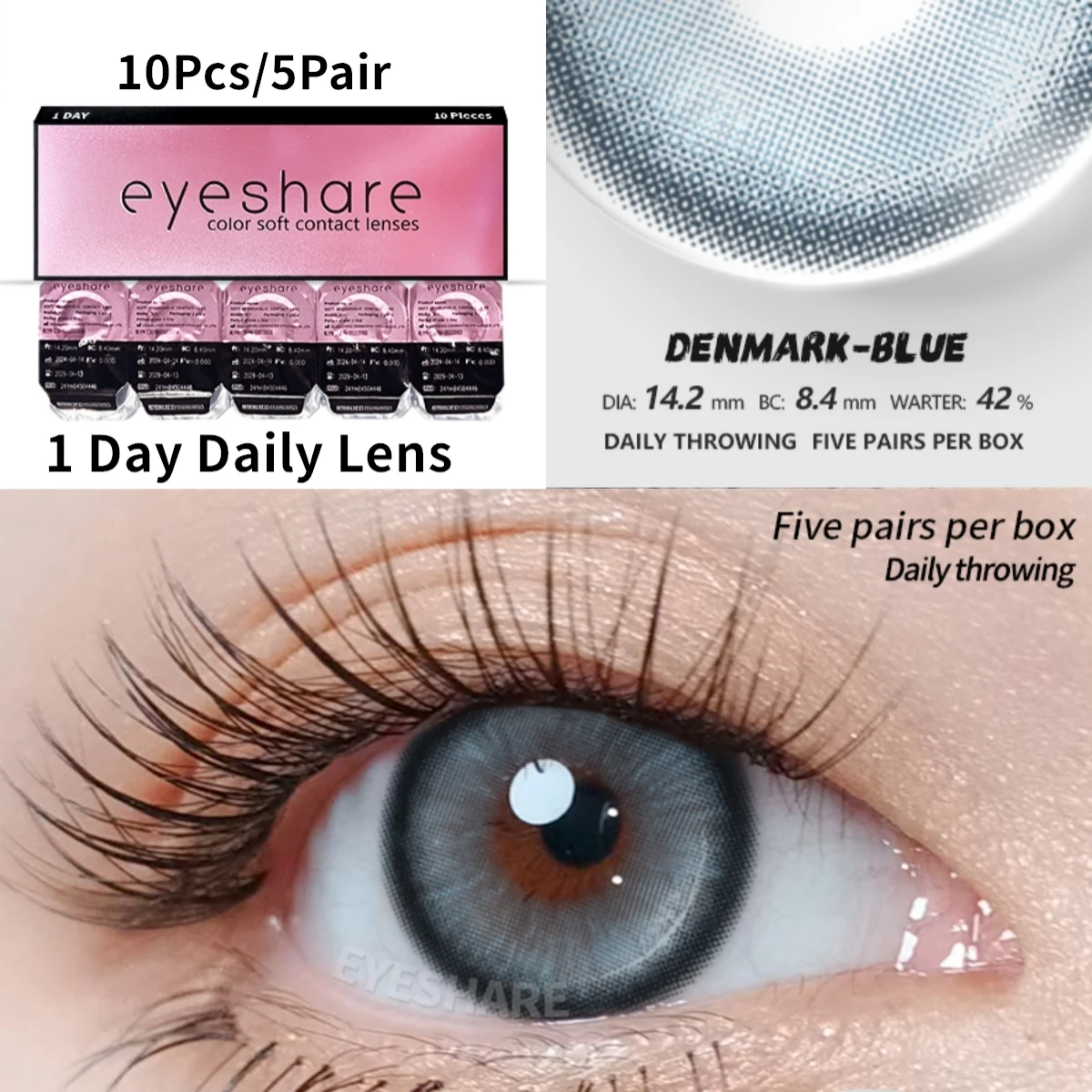 EYESHARE 10Pcs=5Pair Color Contact Lenses for 1 Day Daily Lens Blue Contacts Daily Disposable High Wearing Comfort Brown Lenses