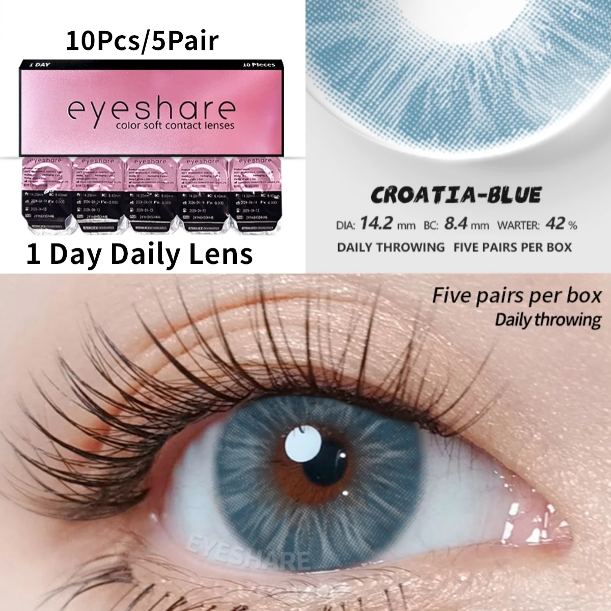 EYESHARE 10Pcs=5Pair Color Contact Lenses for 1 Day Daily Lens Blue Contacts Daily Disposable High Wearing Comfort Brown Lenses
