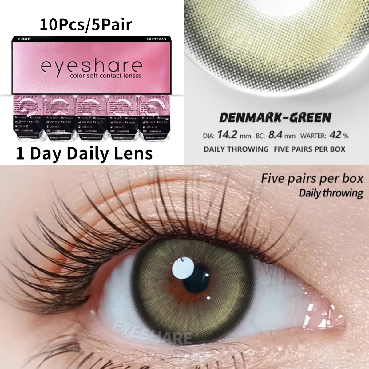 EYESHARE 10Pcs=5Pair Color Contact Lenses for 1 Day Daily Lens Blue Contacts Daily Disposable High Wearing Comfort Brown Lenses