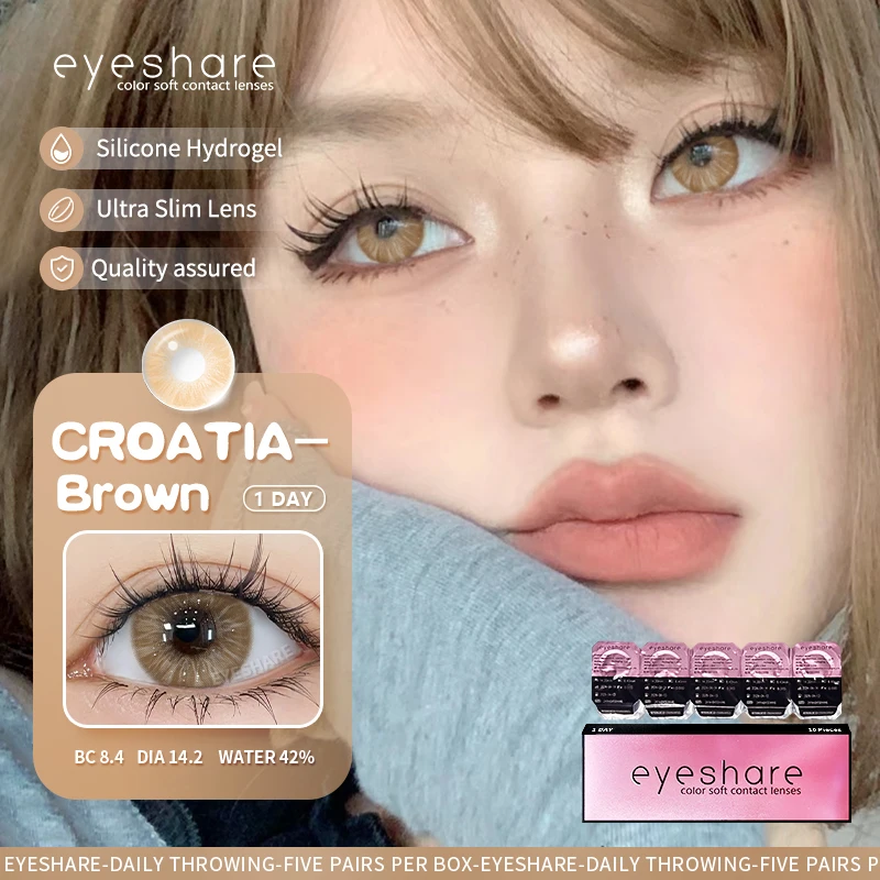 EYESHARE 10Pcs=5Pair Color Contact Lenses for 1 Day Daily Lens Blue Contacts Daily Disposable High Wearing Comfort Brown Lenses