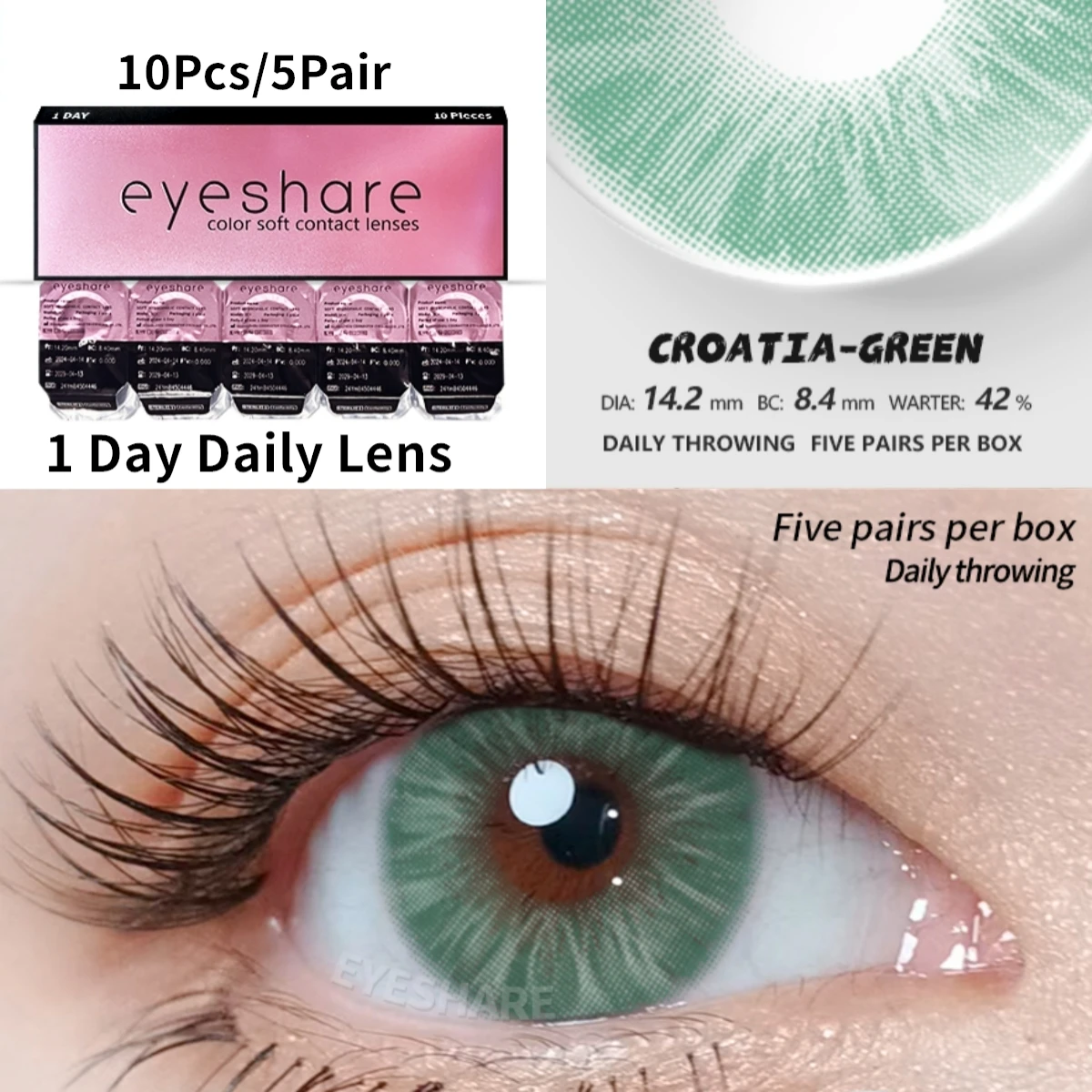 EYESHARE 10Pcs=5Pair Color Contact Lenses for 1 Day Daily Lens Blue Contacts Daily Disposable High Wearing Comfort Brown Lenses