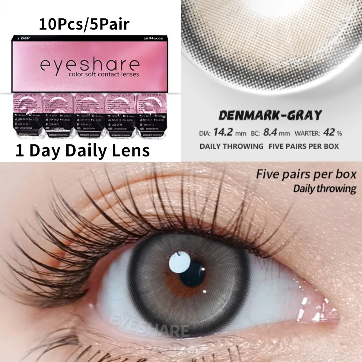 EYESHARE 10Pcs=5Pair Color Contact Lenses for 1 Day Daily Lens Blue Contacts Daily Disposable High Wearing Comfort Brown Lenses