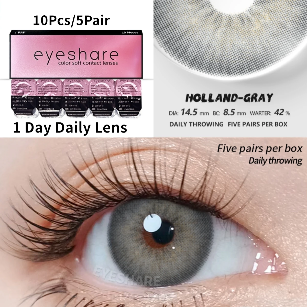 EYESHARE 10Pcs=5Pair Color Contact Lenses for 1 Day Daily Lens Blue Contacts Daily Disposable High Wearing Comfort Brown Lenses