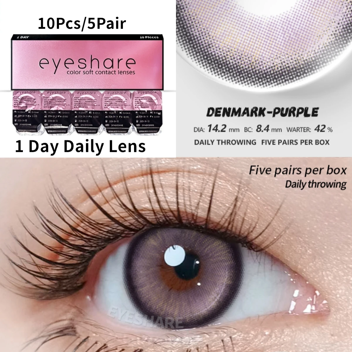 EYESHARE 10Pcs=5Pair Color Contact Lenses for 1 Day Daily Lens Blue Contacts Daily Disposable High Wearing Comfort Brown Lenses