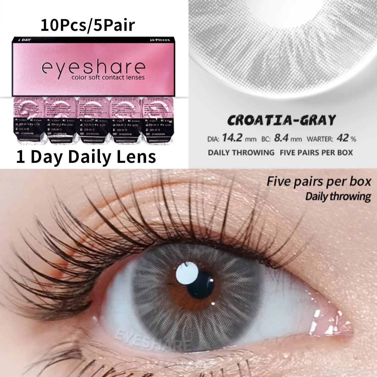 EYESHARE 10Pcs=5Pair Color Contact Lenses for 1 Day Daily Lens Blue Contacts Daily Disposable High Wearing Comfort Brown Lenses