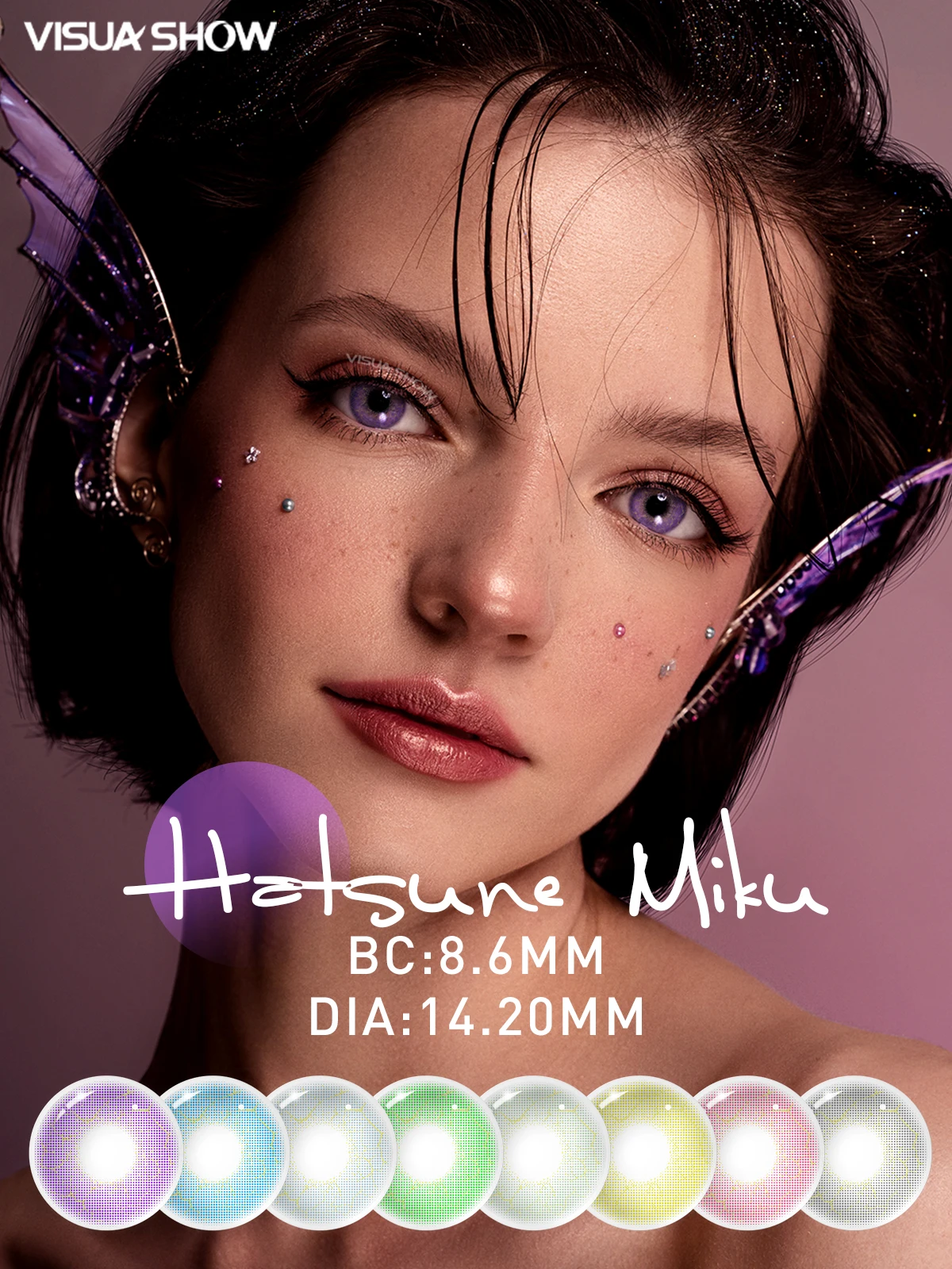 Visuashow Anime Colored Contact Lenses Miku Cosplay Coloured Contact Lens Yearly Beauty Small Pupils Lens Pink Eye Lenses