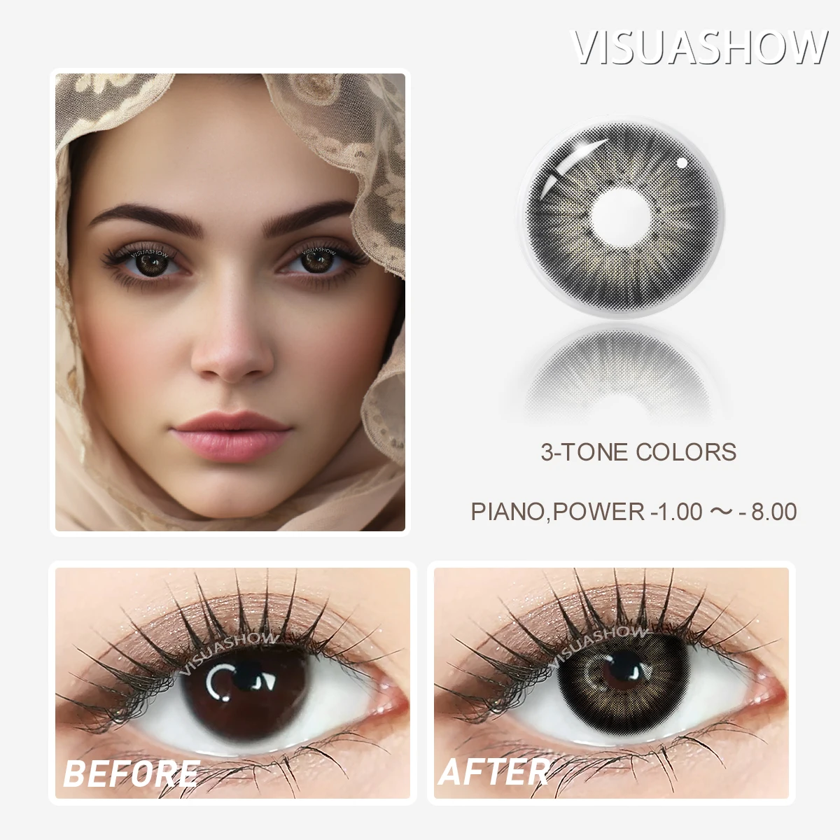 VISUASHOW Meta Series Myopia Contact Lenses -1.00 to -8.00 Natural Color Lens Eyes 2pcs Yearly colored Color Contacts For Beauty