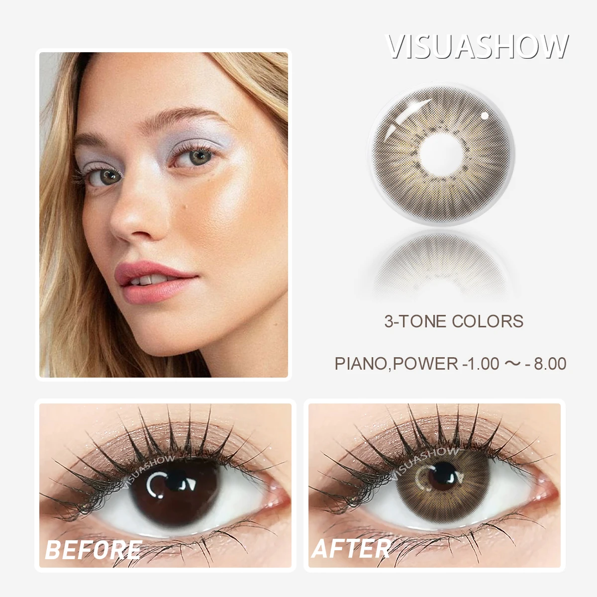 VISUASHOW Meta Series Myopia Contact Lenses -1.00 to -8.00 Natural Color Lens Eyes 2pcs Yearly colored Color Contacts For Beauty