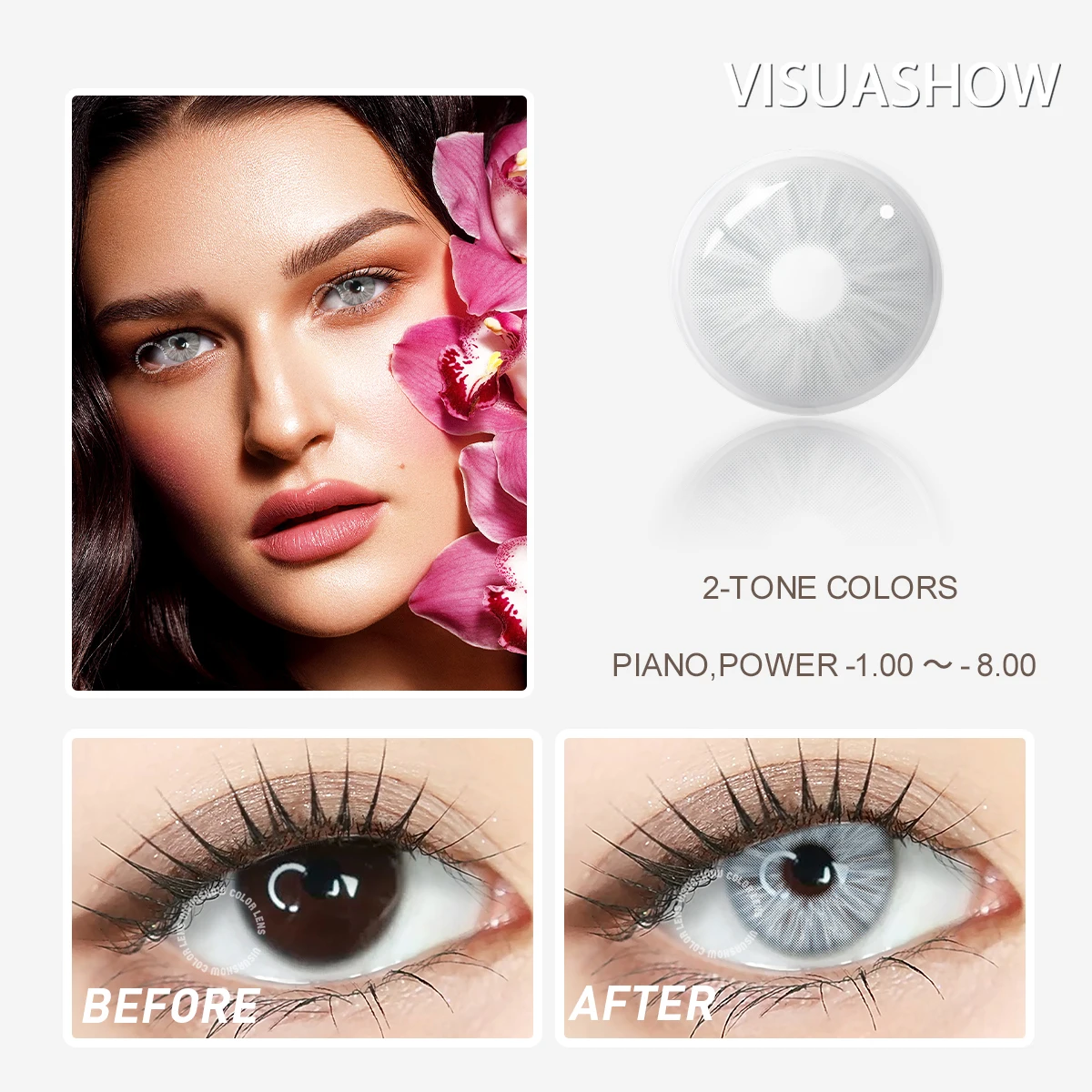 VISUASHOW Meta Series Myopia Contact Lenses -1.00 to -8.00 Natural Color Lens Eyes 2pcs Yearly colored Color Contacts For Beauty