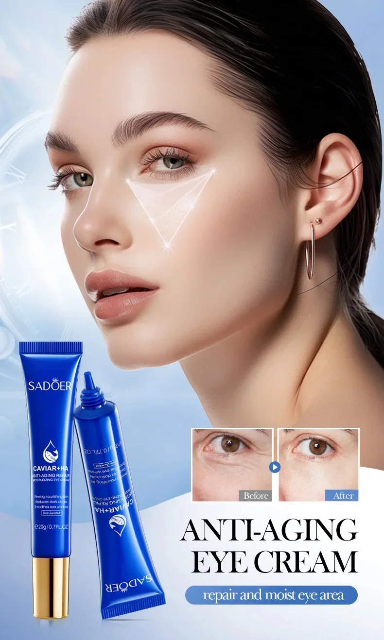 Caviar Eye Bag Removal Cream Hyaluronic Acid Anti-Wrinkle Firming Skin Fade Fine Lines Anti Dark Circle Puffiness Eye Care 20g
