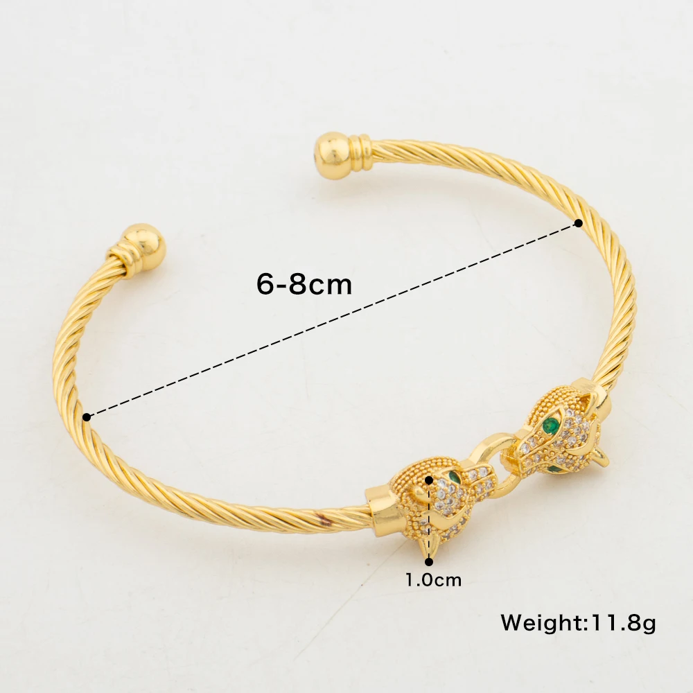 Fashion Cuff Bangles for Women Dubai 18k Gold Color Charm Bracelet Luxury Leopard Head White Zircon Jewelry African Wedding Gift